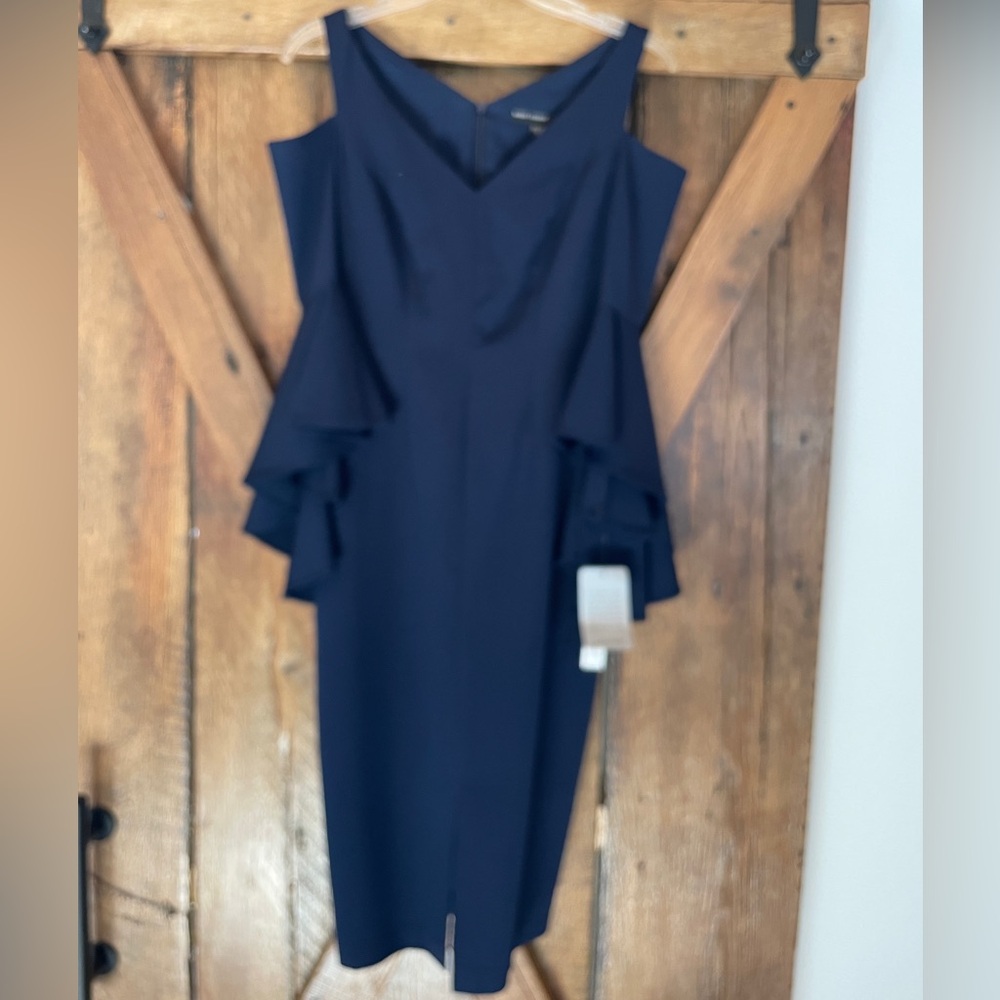 NWT Maggy London Navy Blue Cold Shoulder Sheath Dress Size 0